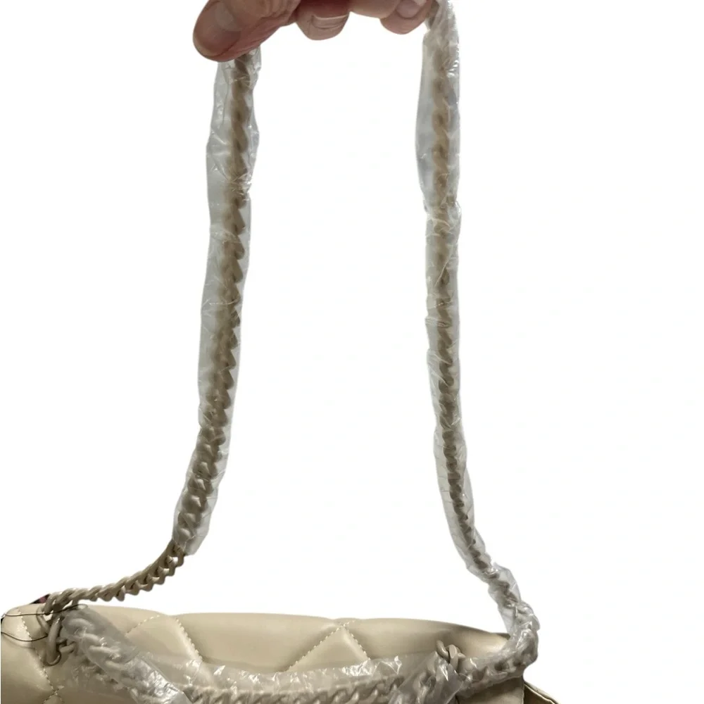 Cream Quilted Shoulder Bag with Chain Strap